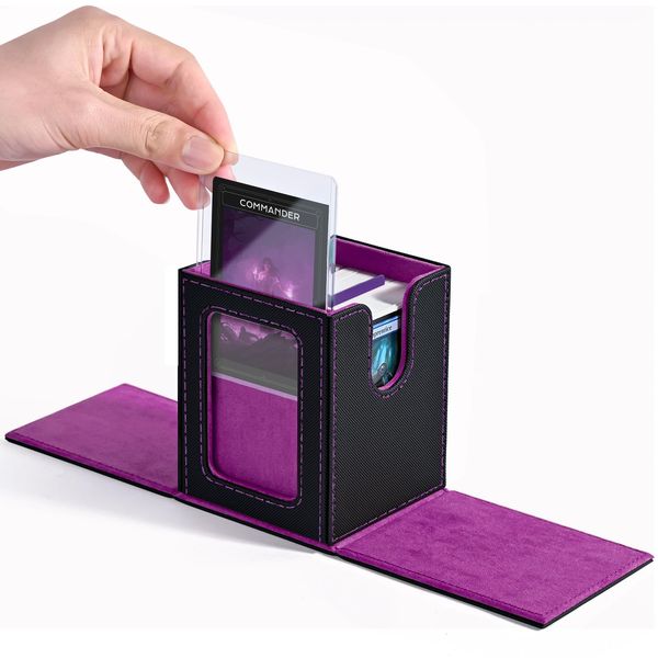 ZLCA MTG Deck Box with Commander Window Display, Trading Card Storage Box Holds 100 Double-Sleeved Cards Suitable for TCG/CCG/PTCG/EDH/Magic/Sport Cards (Black&Purple)