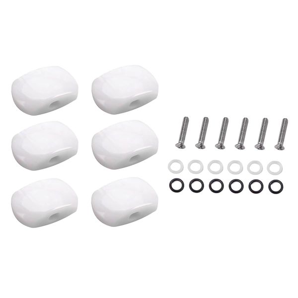 Laroal 6pcs White Pearl Guitar Tuning Peg Buttons Guitar Machine Head Oval Plastic Tuning Peg Knobs Replacement With Silver Screws