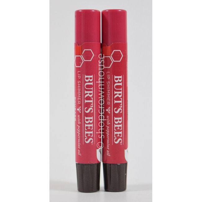 2 Burts Bees 100% Natural Lip Shimmer w/ Peppermint Oil - RHUBARB