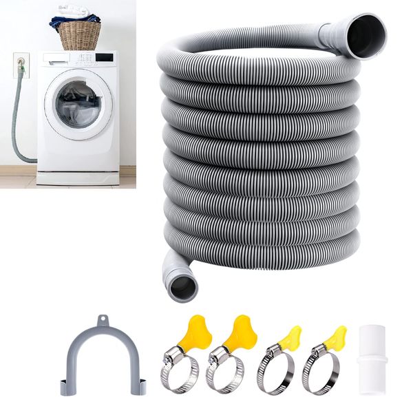 Washing Machine Hose Extension Thickened Universal Washing Machine Dishwasher Drain Waste Hose Extension Kit Home Laundry Room Bathroom Washing Machine Drain Hose Waste Pipe Hoop(size:5m)