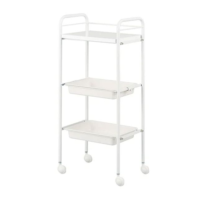 Simple Wagon, Compact, 3 Tiers, White [Esthetic Wagon, Nail Wagon, Beauty Salon Wagon, Kitchen Wagon, Multi-Wagon, Side Wagon, Caster Wagon, with Casters, Interior Storage, Commercial Use, Salon Wagon, Rack]