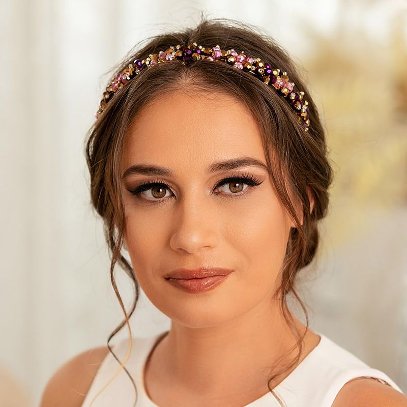 Formery Crystal Flower Headband Gold Colorful Crystals Beads  display picture 3