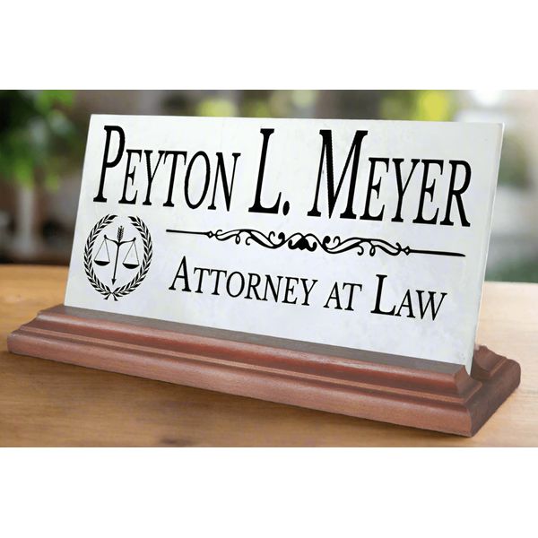 Attorney Nameplate Gift - Solid Marble - Lawyer Custom Desk Name Plate