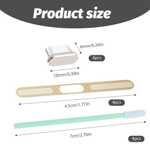 USB C Dust Plug 4 Pack Speaker Dust Mesh 4 Pack USB C Port Plug Cover 5 Pcs Cleaning Stick for Mobile Phone Tablet Speaker Protector, Anti Dust-Plugs (Gold)