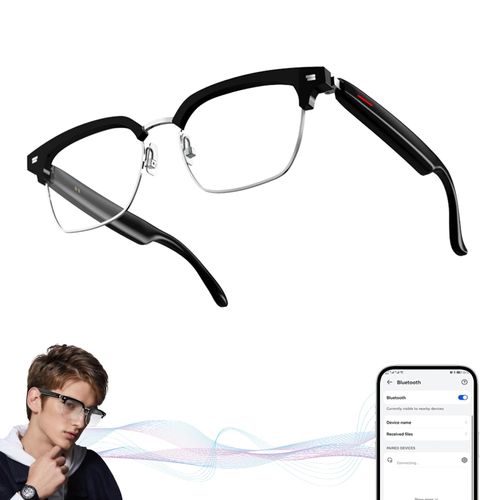 Piluyaa Ai Smart Translation Glasses Simultaneous Interpretation Glasses and Headphones, Bluetooth Language Translator for Men& Women-E13 Transparent