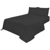 Voice7 Non Iron Black 4pc Sheets Set (Fitted Sheet + Flat Sheet + Pillow Cases Pair) Percale Super Poly Cotton Bedding Sets (Black, Double)