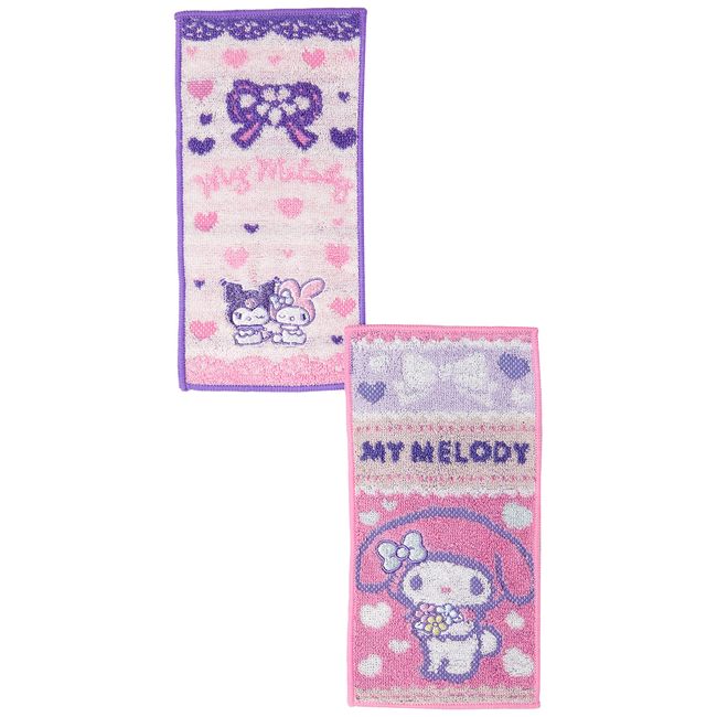 Marushin 3065011200 Half Handkerchief, Pocket Towel, Set of 2, My Melody, Pastel Flowers, My Melody, Kindergarten, School Entrance Preparation, Kindergarten, Elementary School, Girls, Character