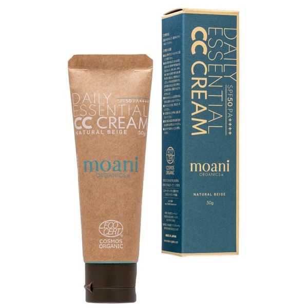 Moani Organics Sunscreen Makeup Foundation, CC Cream, 1.8 oz (50 g), SPF 50 PA+++, Natural Beige, 100% Naturally Derived Ingredients