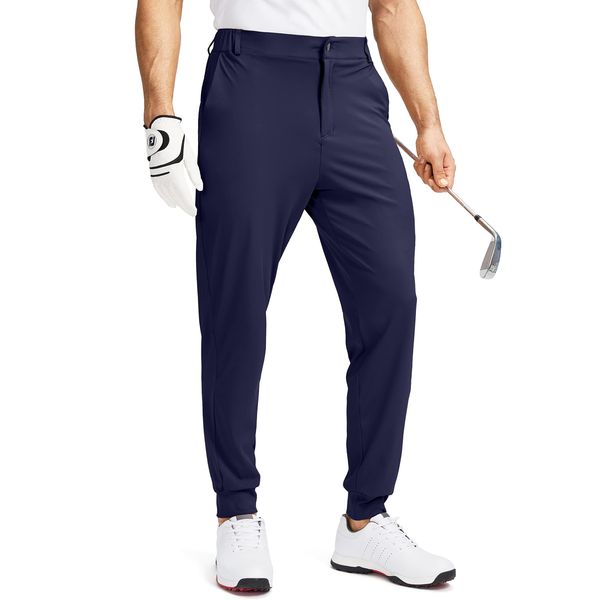 Soothfeel Men's Golf Joggers Pants with 5 Pockets Slim Fit Stretch Sweatpants Running Travel Dress Work Pants for Men(Navy, L