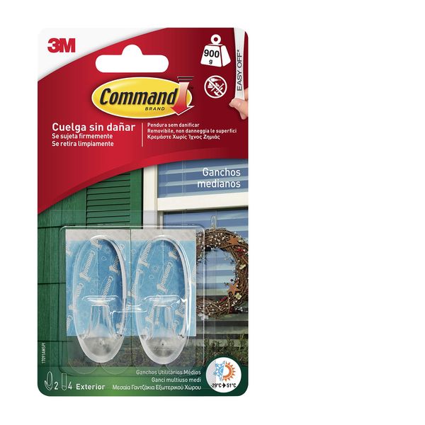 Command 17091AW – Pack of 2 Outdoor Oval Hooks, Medium with Strips, Transparent