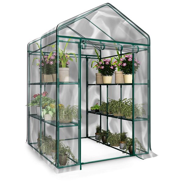 Home-Complete 514537FXW Walk-in Greenhouse-Indoor Outdoor with 8 Sturdy Shelves-Grow Plants, Seedlings, Herbs, or Flowers in Any Season-Gardening Rack, Green