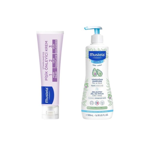 Gentle Cleansing Yenidoğan Saç Vücut Şampuanı 500 mlve Mustela 100Ml Pişik kremi Seti