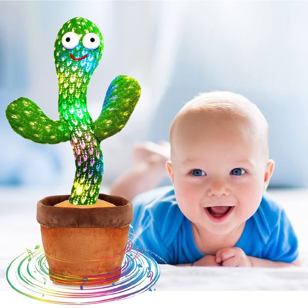 M MITLINK Dancing Talking Cactus Repeats What You Say,Electronic Plush Toy with Lighting,Singing Cactus Recording and Repeat Your Words for Education Toys,Singing Cactus Toy, Cactus Plush Toy (Green)