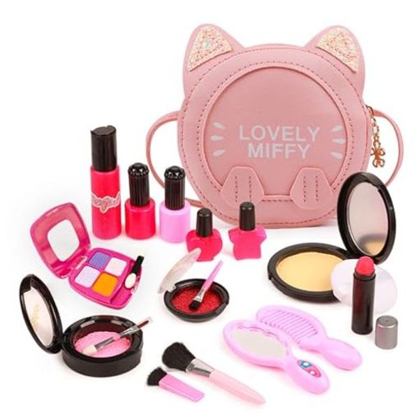 OTONOPI Cosmetic Set, Toy, Girls, Makeup Toy, Makeup Set, Fashionable Bag Included, Cosmetic Toy, Girls, Pretend Play, Pretend Play, No Coloring, Safe, Gift, Christmas, 19-piece Set, Ages 6 and Up