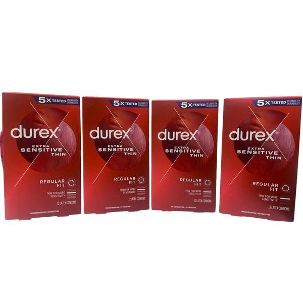 4 Pack (12 in ea) Durex Extra Sensitive Thin Regular Fit Latex Condoms EXP 4/27