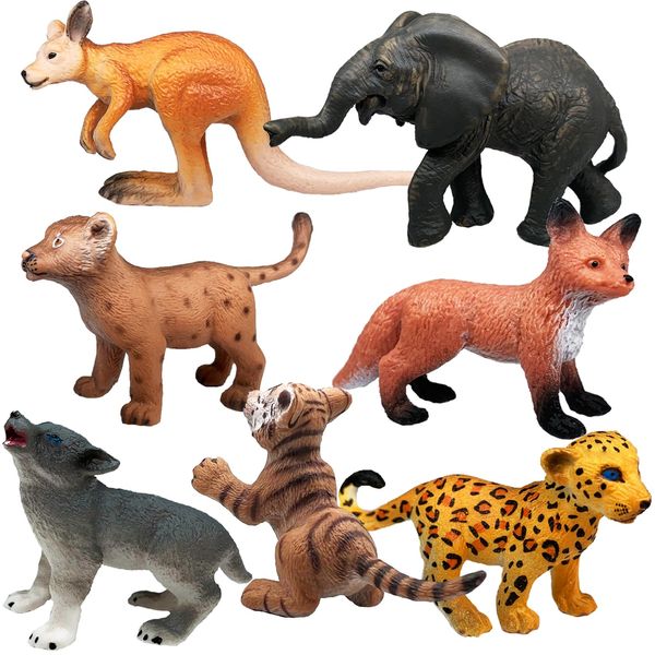 Gemini&Genius Wild Animal Toys for Kids, 7Pcs Animal Toys, Solid Plastic 3" Length Animal Toys, Educational Toys, Cake Toppers for Baby Shower, Birthday Gifts, Wild Party, Wildlife Animals for Kids