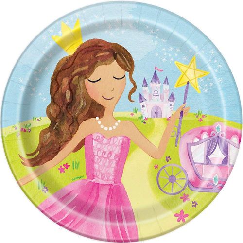 Unique Party 58375 Fairy Princess Round Dinner Plates | 9" | 8 Pcs, Solid, Multicolor, 23 cm