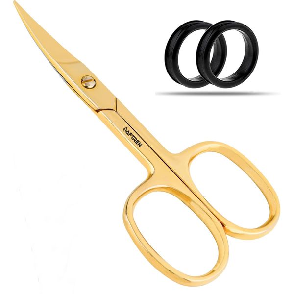 Golden Premium Nail Scissors Professional Curved Cuticle Scissors Manicure Scissors J2 Stainless Steel for Women Men Toenail Shears 4 Inch