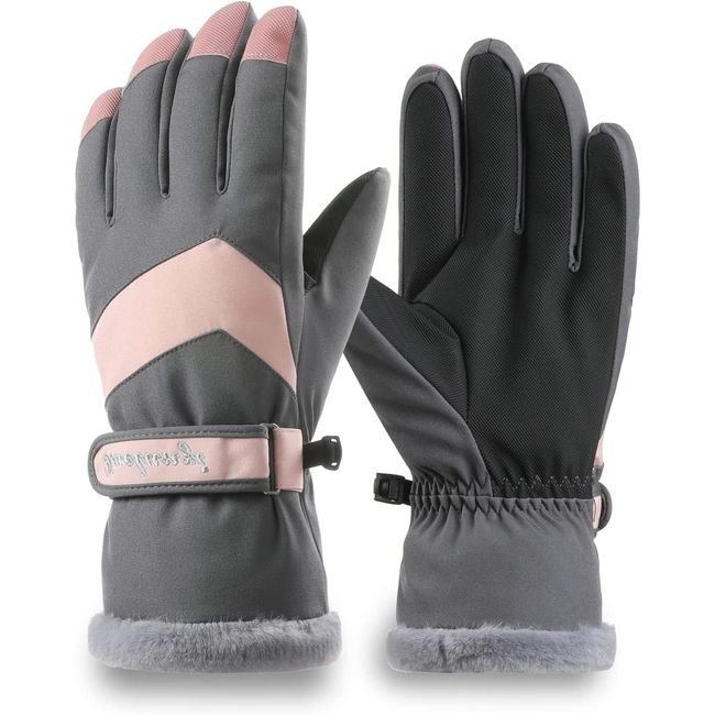 TONIFAY Handschuhe Winter Fahrradhandschuhe Damen Herren Winterhandschuhe wasserdichte Winddichte Warm Touchscreen Handschuhe Sports wie Laufen Radfahren Wandern Skifahren (M/L, Grau/Rose)