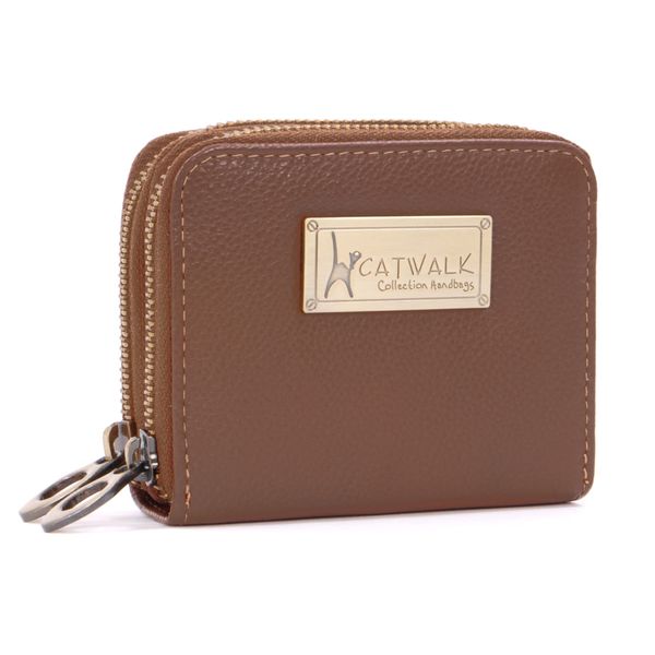 Catwalk Collection Handbags - Ladies Small Leather Zip Purse - Women's Wallet - Coin Purse with 13 Card Slots - RFID Protection - ISLA - Tan