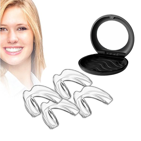 Pack of 4 Custom Mouth Night Guard for Teeth Grinding Clenching Bruxism, Sport Athletic, Whitening Tray, Including Magnetic Mirror Box (Black)