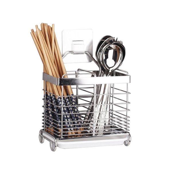 LUANT Stainless Steel Hanging 2 Compartments Mesh Utensil Drying Rack/Chopsticks/Spoon/Fork/Knife Drain Basket/Tableware Dinner Service Holder/Cutlery Organizer Caddy/Flatware Storage Drainer,Square