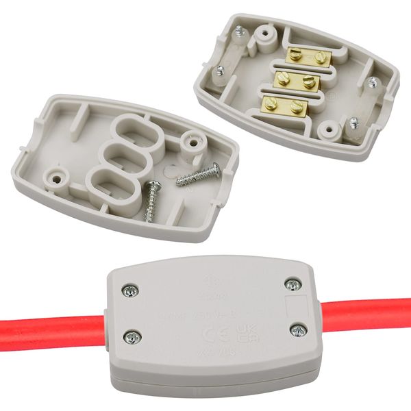 2 PCS 3 Terminal Electrical Junction Box Flex Connector Grey 250v 13Amp Cable Joiner Box Flex Erminal in-line Connector Connect for Outdoor Connector Electrical Power and Automotive Wiring