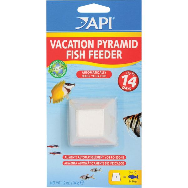 API VACATION PYRAMID FISH FEEDER 14-Day 1.2-Ounce Automatic Fish Feeder, Whites & Tans