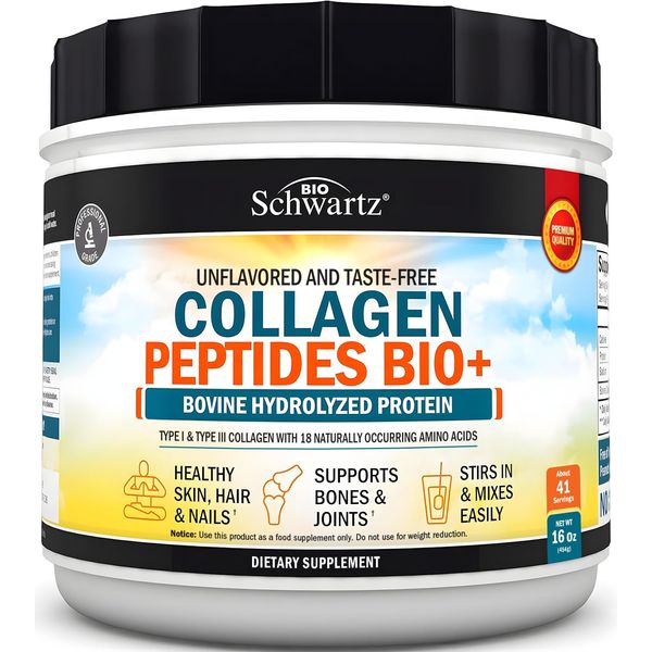 BioSchwartz Multi Collagen Peptides Powder 41 Servings Grass Fed Unflavored