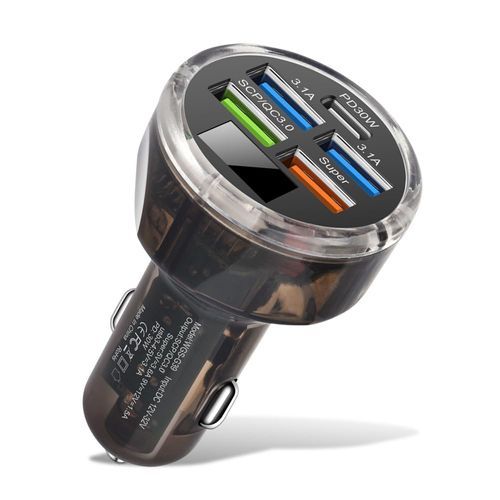 Alanph 5 Multi Port USB C Car Phone Charger Adapter, 65W Super Fast Charging Car Cigarette Lighter USB Charge with Voltage Display for iPhone 16 15 14 13 12 11/Android/Samsung/iPad and More
