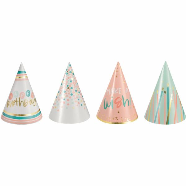 Happy Cake Day Mini Cone Hats (Pack of 12) - 4" - Multicolor Foil Party Hats for Unforgettable Celebrations