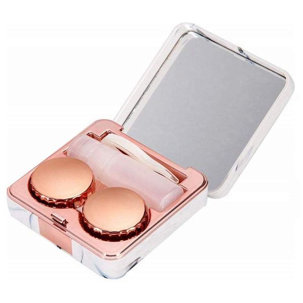 1 Pc Marble Contact Lens Case Travel Contact Lens Case Mini Box Beauty Box Companion Box Portable Invisible Mirror Box(Marble Series Rose Gold)