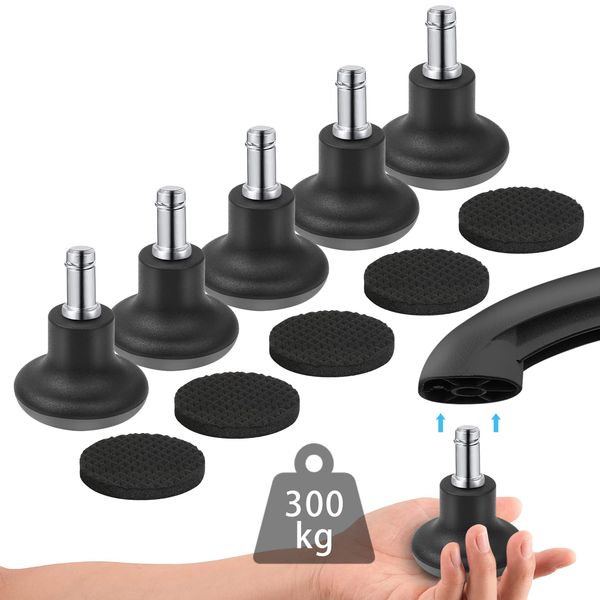 Omyoffice Caster Fixed, Chair Casters 0.4 x 0.9 inches (11 x 22 mm), Set of 5, Suitable for Chair Caster Replacement, Office Chair, Game Chair, Executive Chair, with Anti-Scratch Protection Foot Pad, Protects Floor (Tpye B Gray)