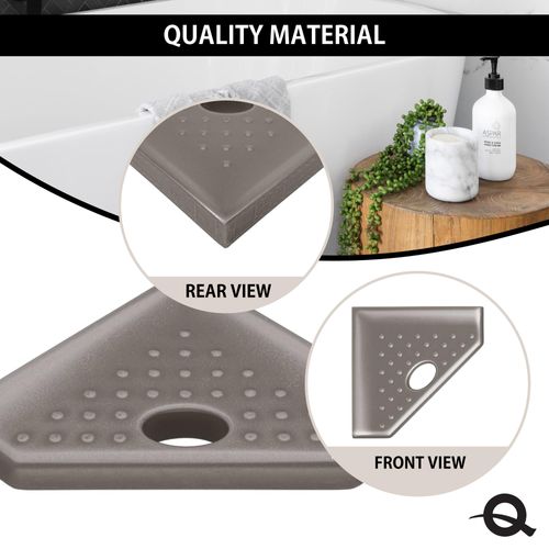 Questech 5" Corner Shower Footrest, Retrofit Shaving Shelf for Inside Shower, Bathroom Storage Corner Caddy Organizer, Geo Flatback, Brushed Nickel Finish