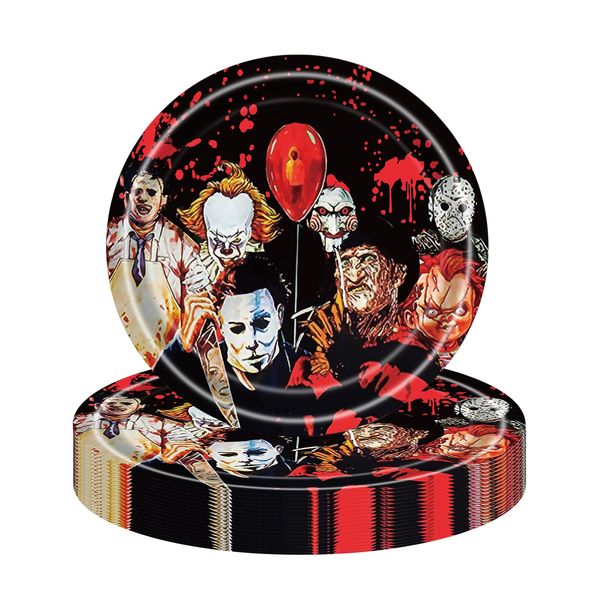 YAAVAAW 16Pcs Halloween Party Paper Plates 18cm,Halloween Tableware Decor Horror Movie Character Disposable Paper Plate Halloween Dinner Plates for Halloween Scream Party Supplies Table Decorations