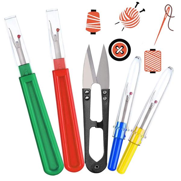 4 Pcs Seam Ripper Unpicker Kit, XCOZU Stitch Unpicker Thread Cutter Remover with Black Scissor, Big/Small Quick Unpick Stitch Picker Set for Needlework DIY Tool Craft Hemlines, Pockets, Sewing