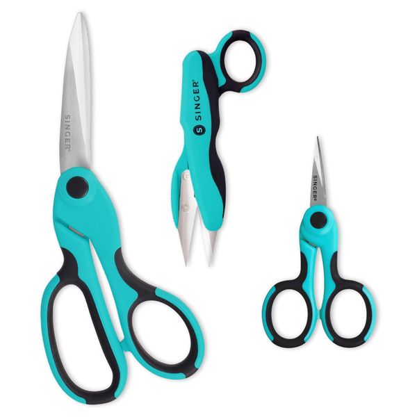 SINGER ProSeries Sewing Scissors Bundle, 8.5" Heavy Duty Fabric Scissors, 4.5" Detail Embroidery Scissors, 5" Thread Snips with Comfort Grip