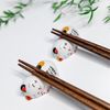 Wood Chopsticks Set with Ceramic Panda Rest (Lucky Cat)