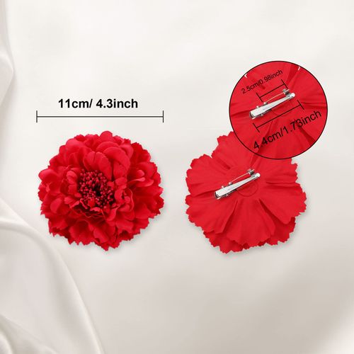 VIKSAUN Chiffon Flower Petal Hair Clip Barrettes Accessories Alligator Clip Girls Headwear Headpiece Flower Girls Women Party Beach Wedding Hawaiian Flowers Hair Clip (Red)