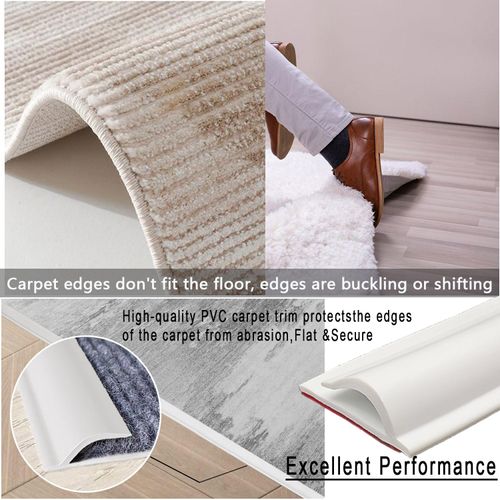 Carpet to Tile Transition Strip, Flexible Carpet Edging from Carpet to Tile Floor, Self Adhesive Cuttable Carpet Edge Trim Strip, Flexible Rug Edge Protector for Doorway（White 4ft）