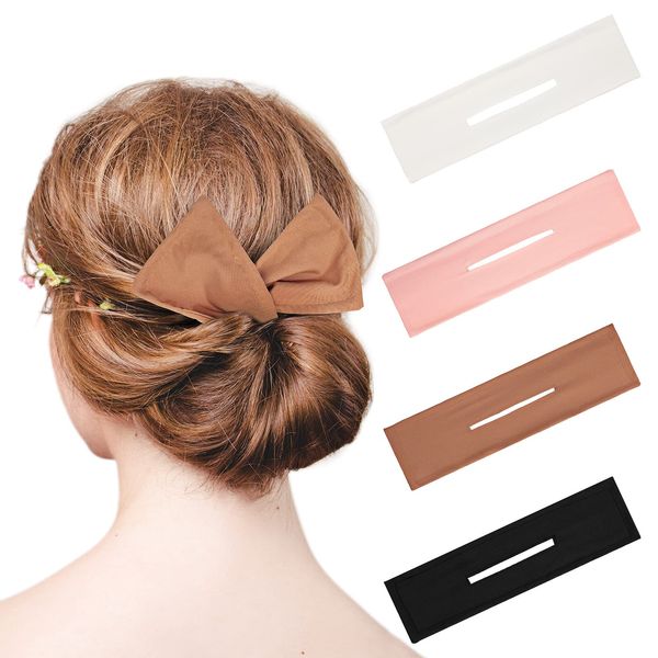 4 Pieces Deft Hair Bun Maker Doughnut Hair Bun French Hairstyle (Black, White, Khaki, Pink,Fabric)