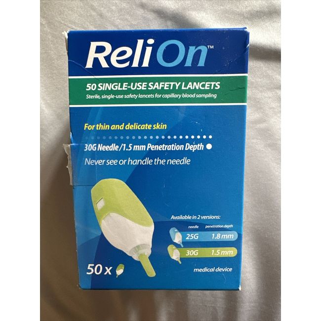 ReliOn New 30 Gauge 2 in 1 Lancet 49Ct ~ For Delicate Skin ~