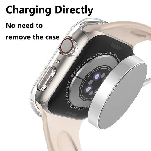 HANKN 2 Pack 40mm Clear Hard Case for Apple Watch Series 6 5 4 SE 40mm Tempered Glass Screen Protector Case, Full Coverage Ultra-Thin PC Shell Shockproof Iwatch Cover Bumper (40mm, Clear+Clear)