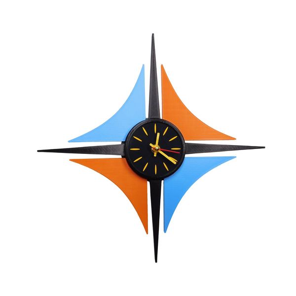 Mid Century Modern Sunburst Wall Clock – 15” 3D Printed Atomic Design