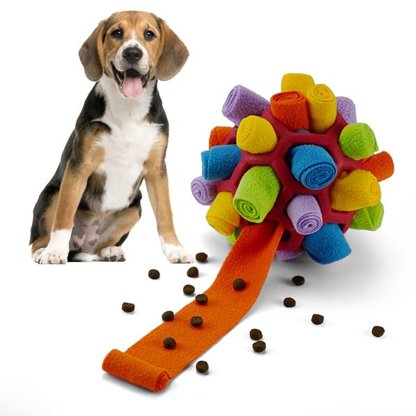 Larimuer Schnüffelball für Hunde, Schnüffelteppich Schnüffelspielzeug Interaktive Hundespielzeug tragbarer Haustier Snuffle Ball Toy für Kleine Mittelgroße Hunde Haustier (Rot und Regenbogen)