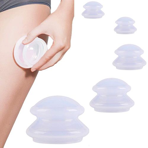 Crebeau Anti Cellulite Cup, Cupping Glass Silicone Cupping Glasses Set of 5 Cups Cellulite Cupping Body Face Anti Cellulite Vacuum Therapy Cups Home Spa Health Care