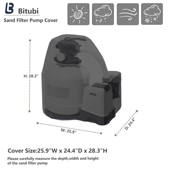 Bitubi Sand Filter Pump Cover for INTEX Krystal Clear Sand Filter Pump,Waterproof Anti-UV above Ground Pool Pump Cover,Sand Pool Filters Cover