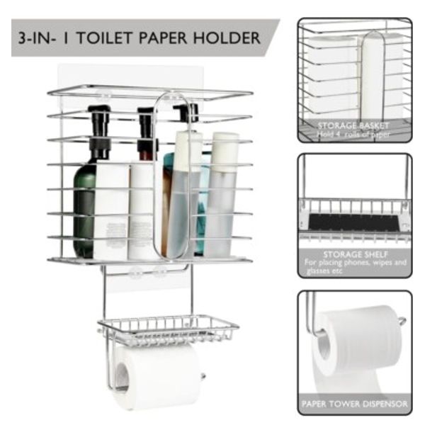 Wall Mount Toilet Paper Holder & Dispenser Shower Caddy