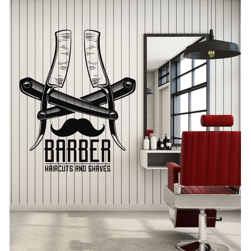Vinyl Wall Decal Barber Shop Haircuts and Shaves Man's Hair Salon Stickers Mural Large Decor (g7035) Balck