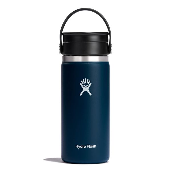 HYDRO FLASK - Travel Coffee Flask 473 ml (16 oz) - Vacuum Insulated Stainless Steel Travel Mug with Leak Proof Flex Sip Lid - BPA-Free - Wide Mouth - Indigo